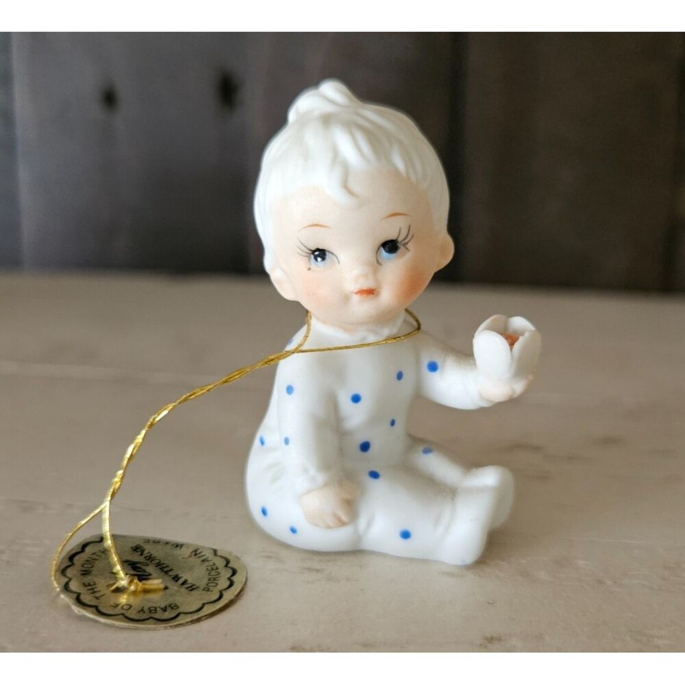 Napco Baby Of The Month Figurine May Hawthorne Blue Polka Dot Boy Taiwan ROC